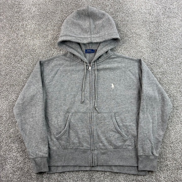 Polo Ralph Lauren Tops - Polo Ralph Lauren Hoodie Women's M Grey Cotton Full Zip Fleece Pony Cropped